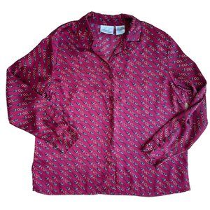 Kathie Lee Bridle Equestrian Print Button Down Blouse Vintage 90s